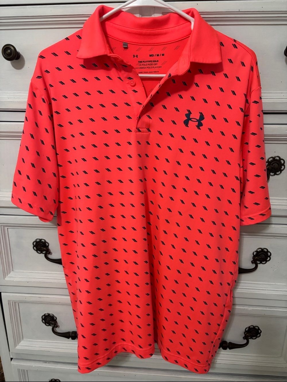 Under Armour Neon Coral Polo with Navy Logo